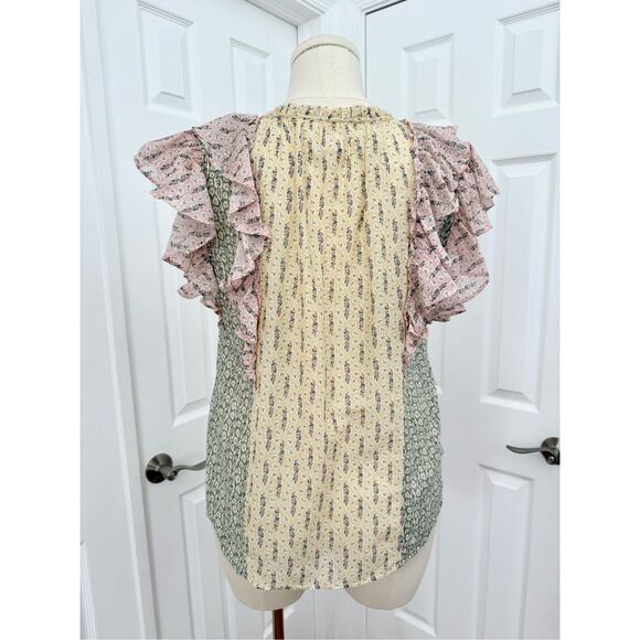 La Vie Rebecca Taylor Womens Multicolor Pascale Ruffle Mixed Print Top Sz Large - Picture 4 of 6